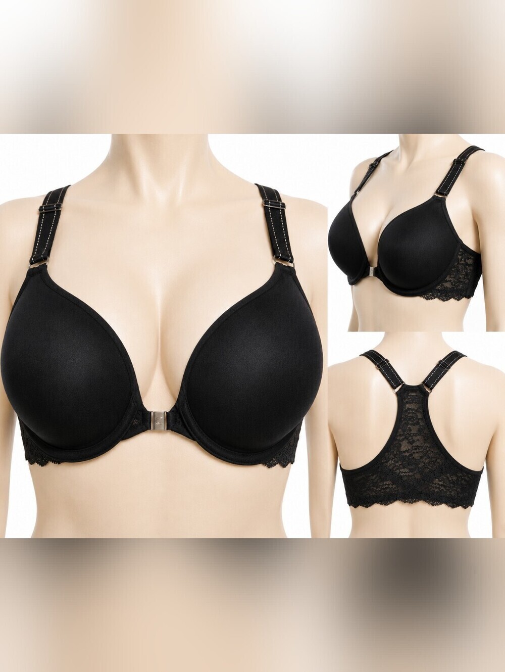Chantelle Rive Gauche 3282 Sz 36DD Black Front Close Racerback Bra Discontinued